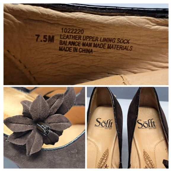 SOFFT GEVA MARY JANE SUEDE PUMPS BROWN PEEP TOE HEELS 7.5M - Picture 5 of 8